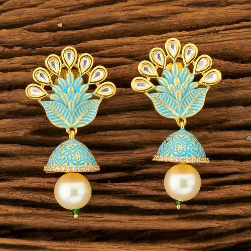 White Perfect Shape Kundan Earrings For Party Wear And Festival Wear