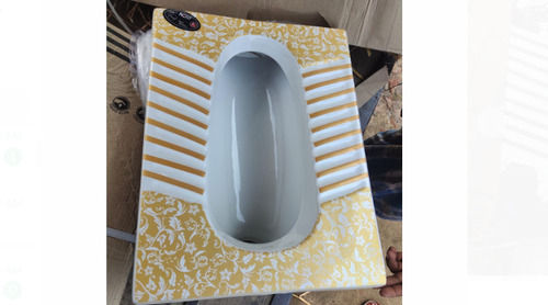 Yellow And White Ceramic Leaves Print Indian Toilet Seat For Toilet Fitting Installation Type: Floor Mounted