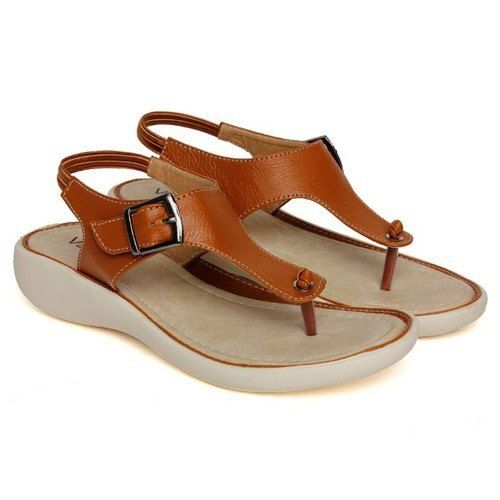 Brown Color Anti Slip And Stylish Open Toe Flat Ladies Sandal For Daily Use