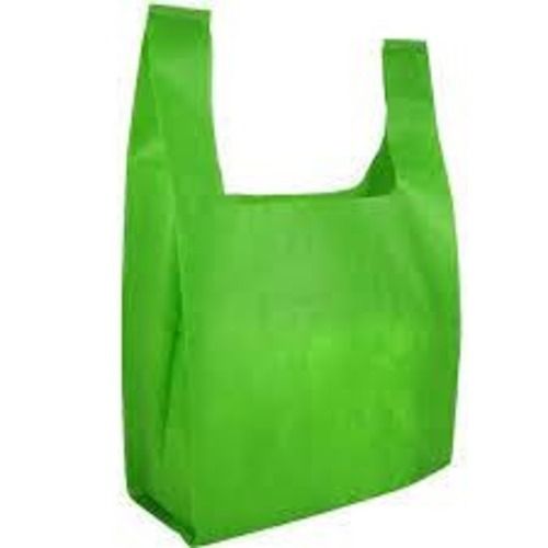 Biodegradable Green Color Plain Rectangle U Cut Non Woven Carry Bag For Shopping Uses