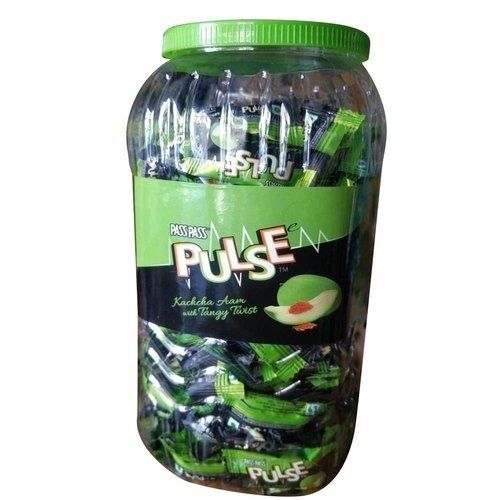 Green Solid Oval Shape Spice Filled Inside Kachcha Aam Flavor Sweet And Sour Taste Pulse Candy Additional Ingredient: Sugar