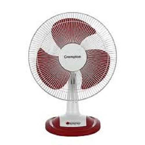 Electric Table Fan - Plastic Blades, Compact Size, Maroon & White Color | 3-Speed Control, 6-Foot Power Cord, Oscillating Airflow