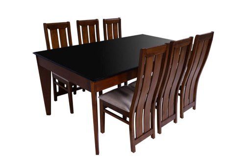 Brown Termite Resistance Ruggedly Constructed Teak Wooden Dining Table With Six Chairs