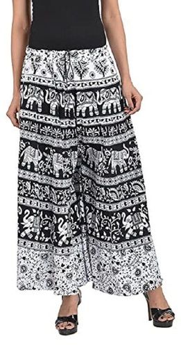 Indian Comfortable And Breathable Black And White Printed Cotton Palazzo For Women 