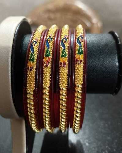 Red Kunjika Peacock Design Gold Plated Bangles For All Special Occasions