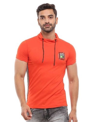 Mens Short Sleeves Round Neck Daily Wear Comfortable Plain Cotton Orange T-Shirt Gender: Male