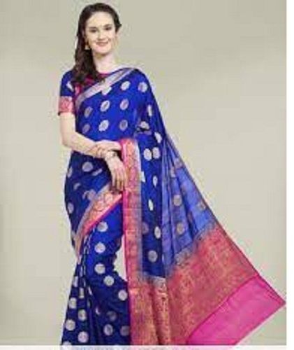 Pink Blue Beautiful And Stylish Printed Designer Silk Saree With Unstitched Blouse For Women Party Wear