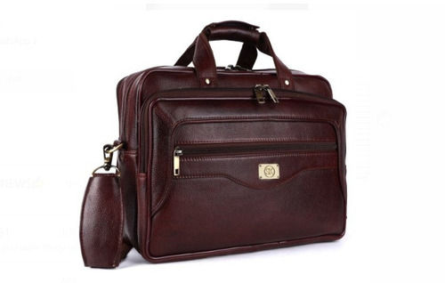 Maroon Rectangular Shaped Brown Color Short Handle Leather Handbag For Mens 