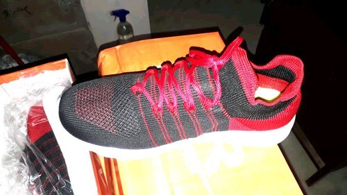 Red And Black Color Light Weight Regular Wear Slip Resistance Men's Sports Shoe - Fabric PU Outsole Black Color | Quick Dry Cushioned Footbed Stylish Design