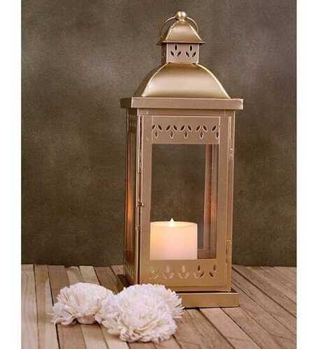 Metal Traditional Lantern Candle Holders In Shiny Polish Finishing, Rectangle Shape