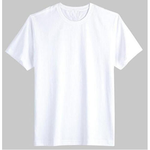 White Plain Round Neck Breathable Skin Friendly Wrinkle Free Half Sleeve Cotton T Shirts For Men