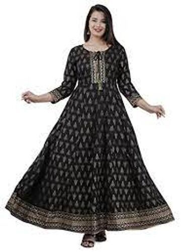 Women'S Stunning Beautiful Long Sleeves Designer Black Anarkali Kurti