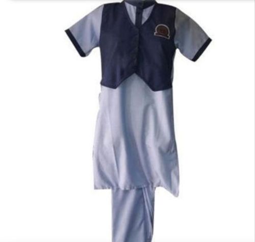 Blue And White Plain Collar Neck Short Sleeves School Uniform Suit For Girls Age Group: 12-18