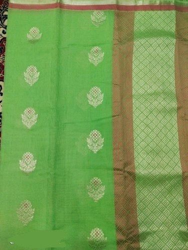 Printed Green And Brown 6.5 Meter Festive Wear Handloom Fashionable Cotton Silk Saree