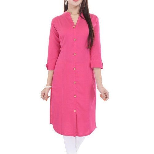 Highly Comfortable And Breathable Fancy Ladies Kurta In Pink Colour Decoration Material: Cloths