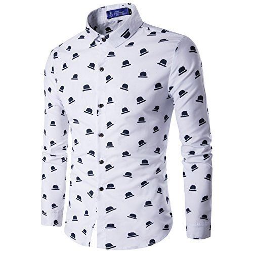 White Full Sleeves Printed Coller Neck Cotton Casual Shirt For Men Gender: Male