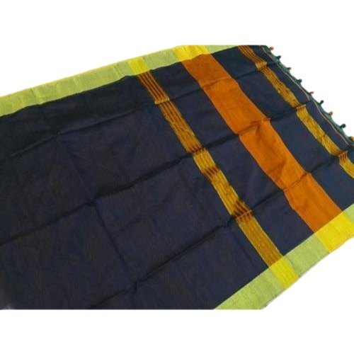 Black 5.5 M Casual Handloom Cotton Silk Ladies Sarees With Blouse Piece Set