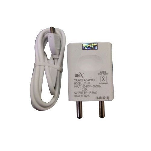 White Coloured Unix Cell Phone Charger With Cable, 6 Months Warranty Body Material: Plastic