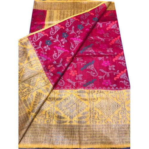 6 Meter Flower Printed Easily Washable Festive Wear Fancy With Seprate Blouse Piece Cotton Silk Saree 
