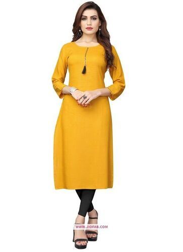 Yellow Comfortable And Regular Fit Casual Wear Kurti For Ladies 