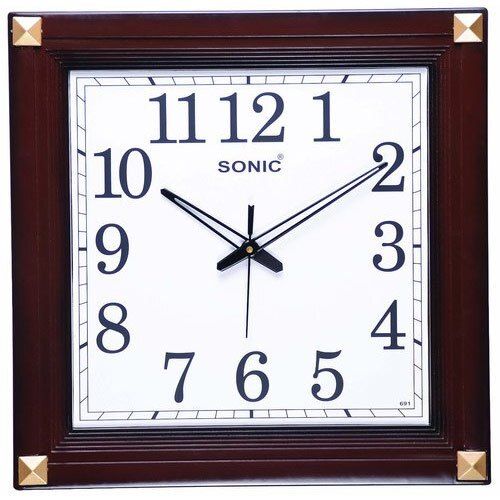 Brown Sonic Square Shape Plastic Wall Clock For Home, Office And Gift Use