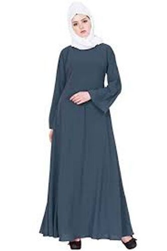 Daily Wear Regular Fit Full Sleeves Breathable Readymade Plain Gray Abaya for Ladies