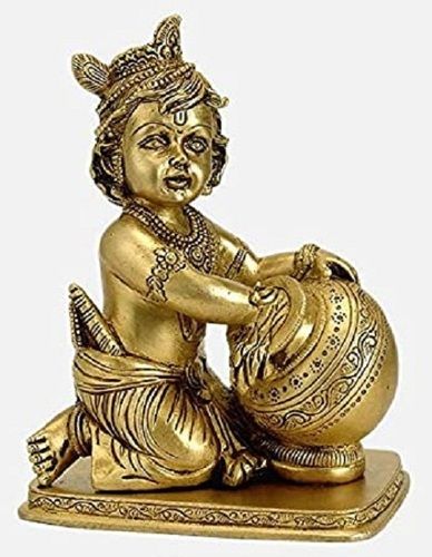 Gold Long Lasting Golden Shine Color Brass Printed Lord Bal Gopal Krishna Statue For Home Temple