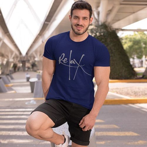 Stylish And Comfortable Short Sleeve Blue Printed Polyester T-Shirt For Men Gender: Male