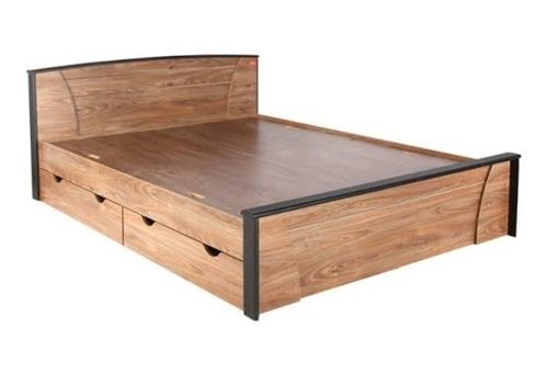 Indoor Furniture Brown Machine Made Modern Hard Wooden Double Bed, Long Lasting No Assembly Required