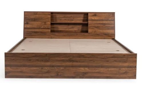 Durable And Long Lasting Brown Solid Engineered Wood King Wooden Bed  No Assembly Required