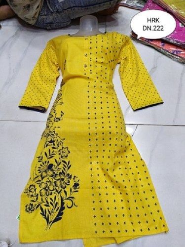 Breathable Style Yellow Full Sleeves Ladies Kurti, For Casual Wear, Fit And Comfortable