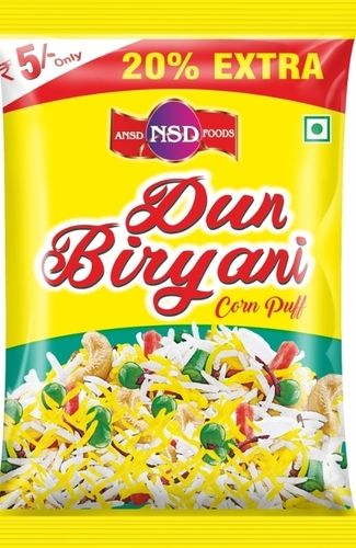 100 Grams Crunchy And Baked Food Grade Dun Biryani Corn Puffs Snacks Fat Contains (%): 0.1 Percentage ( % )