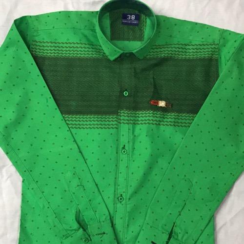 Full Sleeve Green And Breathable Skin Friendly Wrinkle Free Casual Wear Cotton Shirts For Mens