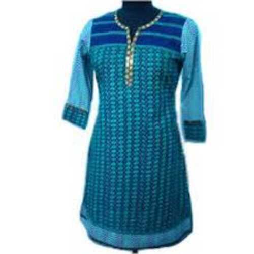 Washable Ladies Cotton Printed Kurti In Blue Color, Anti Shrinkage And Comfortable