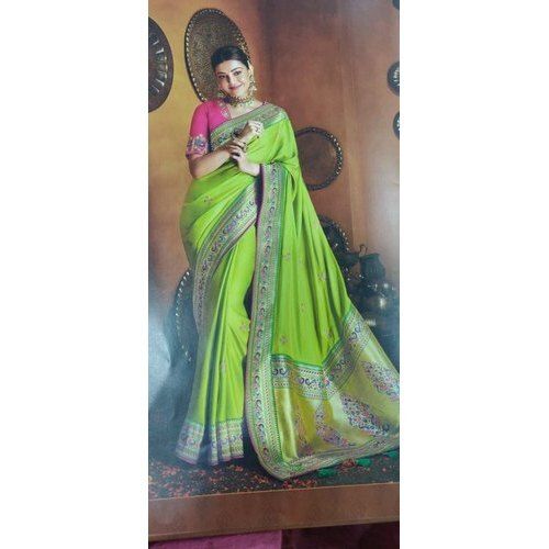 Green Premium-Qualities Stylish Attractive Embroidered Xenanarkali Silk Saree 