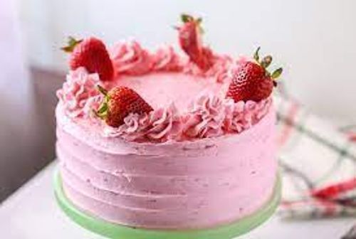 Tasty Delicious Fresh Spongy And Creamy Texture Sweet Strawberry Cake, 1 Kg Health Supplements