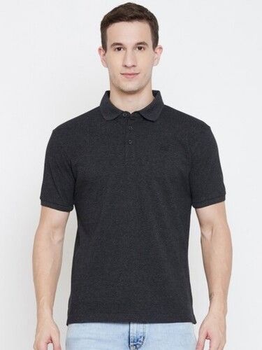 Formal Wear Cotton Men'S Black Solid Polo Collar T-Shirt 