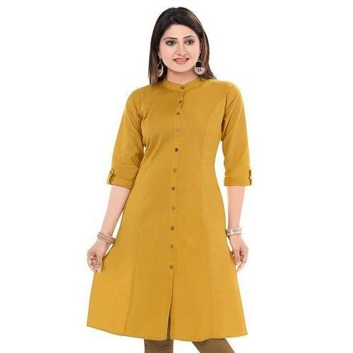 Highly Comfortable And Breathable Cotton Ladies Kurta In Yellow Colour