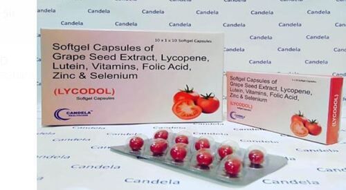 Softgel Capsules Of Grape Seed Extract, Lycopene, Lutein, Vitamins, Folic Acid, Zinc And Selenium Lycodol Capsules