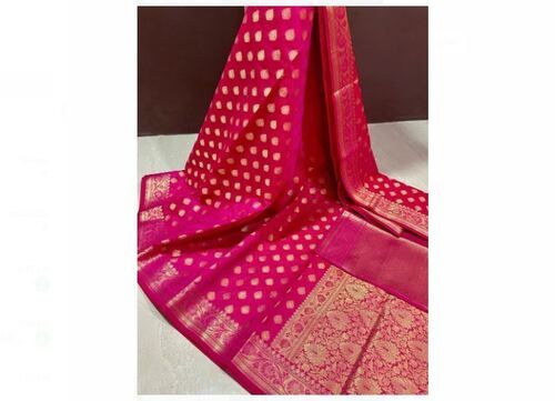 Rainy  Comfortable And Washable Pink Causal Wear Printed Pure Silk Saree