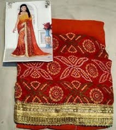 Comfortable Pure Cotton Design Red Bandhej Georgette Bandhani Saree, For Casual Wear