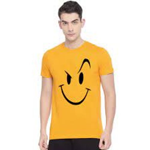 पुरुषों के लिए रचनात्मक इमोजी प्रिंटेड स्टाइलिश और आरामदायक पीली डिज़ाइनर टी-शर्ट आयु वर्ग: 18 से ऊपर