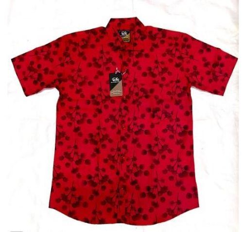 Red Fashionable Mens Half Sleeves Cotton Printed Shirt 