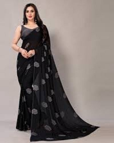 Cotton Silk Long Lasting Comfortable Black Gray Color Designer Ladies Saree