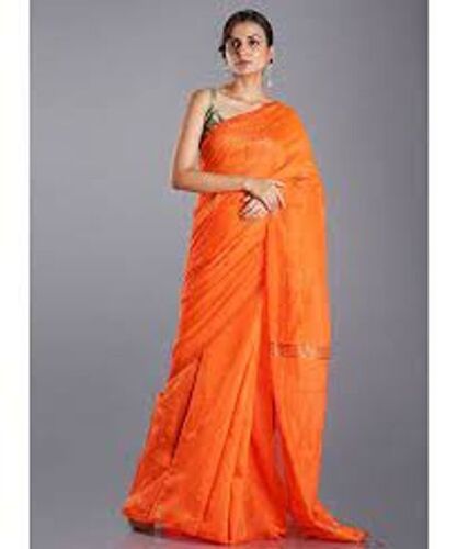 Orange Modern Era Graceful Pallu Bold And Individual Style Cotton Saree 