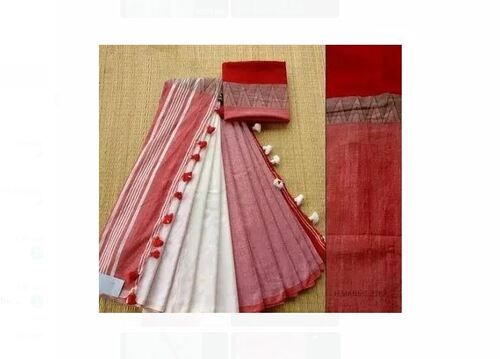 Red And White Beautiful Look And Comfortable Pure Cotton Saree For Women