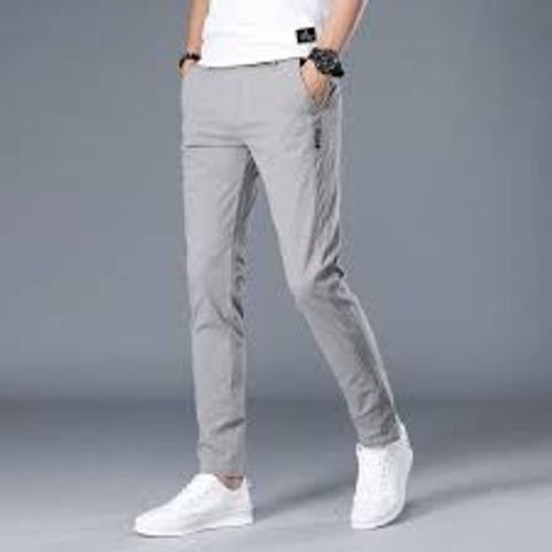 Stylish Yet Sleek And Classic Slim-fit Cotton Grey Casual Trousers For Men