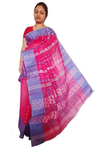 Casual Washable And Comfortable Pink And Blue Causal Wear Pure Cotton Saree