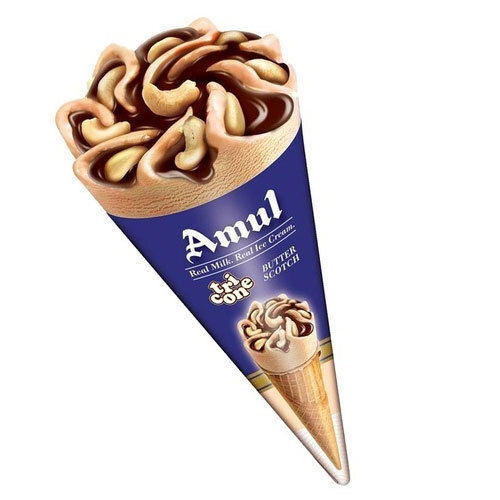 Brown Hygienically Prepared Natural And Fresh Delicious Taste Butterscotch Flavour Cone Amul Ice Cream 