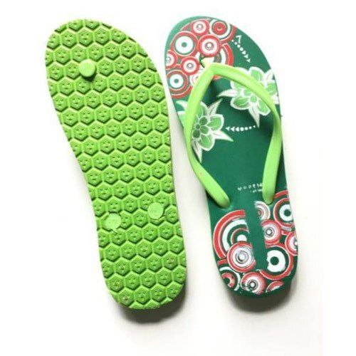 Daily Wear Printed Designer Ladies Rubber Green Floral Print Slipper 